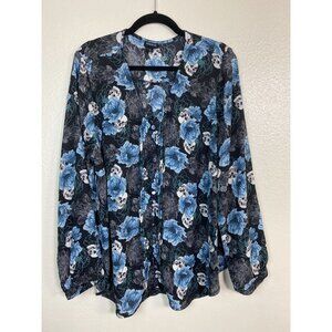 Torrid Women Floral Skull Blouse Plus Size 2X Long Sleeve Grunge Goth Whimsigoth